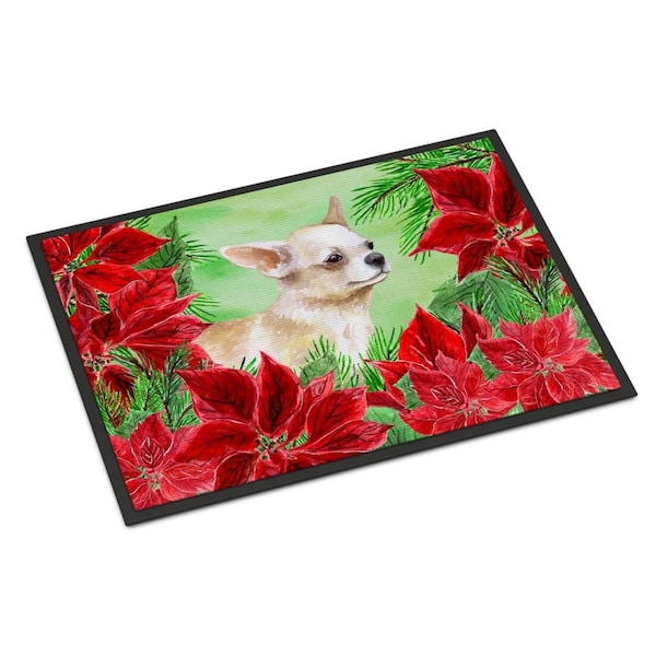 Carolines Treasures Chihuahua Leg Up Poinsettas Indoor or Outdoor Mat - 18 x 27 in. CK1345MAT - main